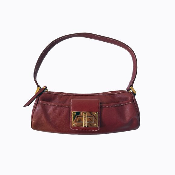 Vintage Lauren Ralph Lauren Baguette Bag Burgundy Red Leather Twist-Lock Y2K 90s - Picture 1 of 11